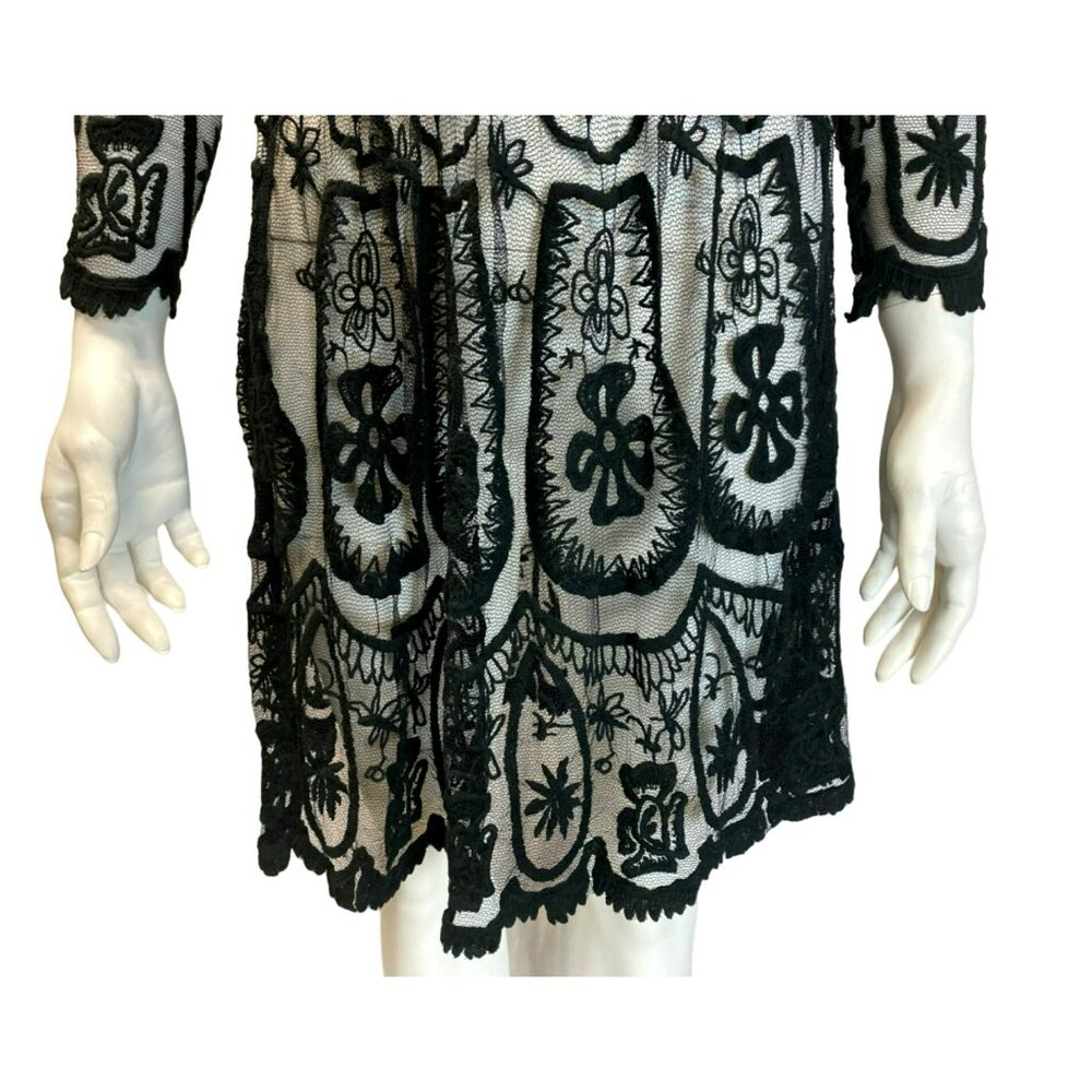 Jens Pirate Booty Free People Sheer Black Floral Embroidered Vintage Lace Dress - Picture 5 of 9